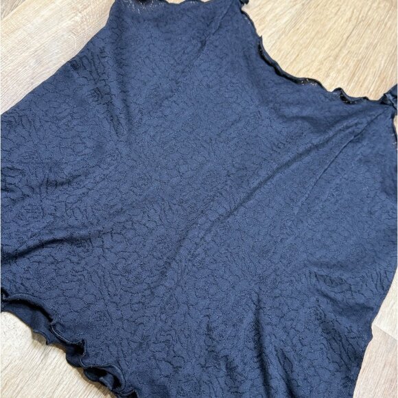 90s Black Textured Tank Top Cami Lettuce Trim - Picture 4 of 4